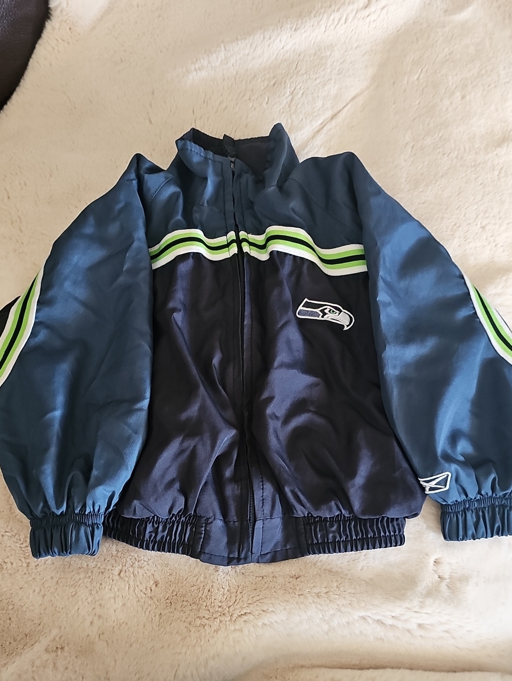 NFL Kids Navy Jacket with Green & White Stripes